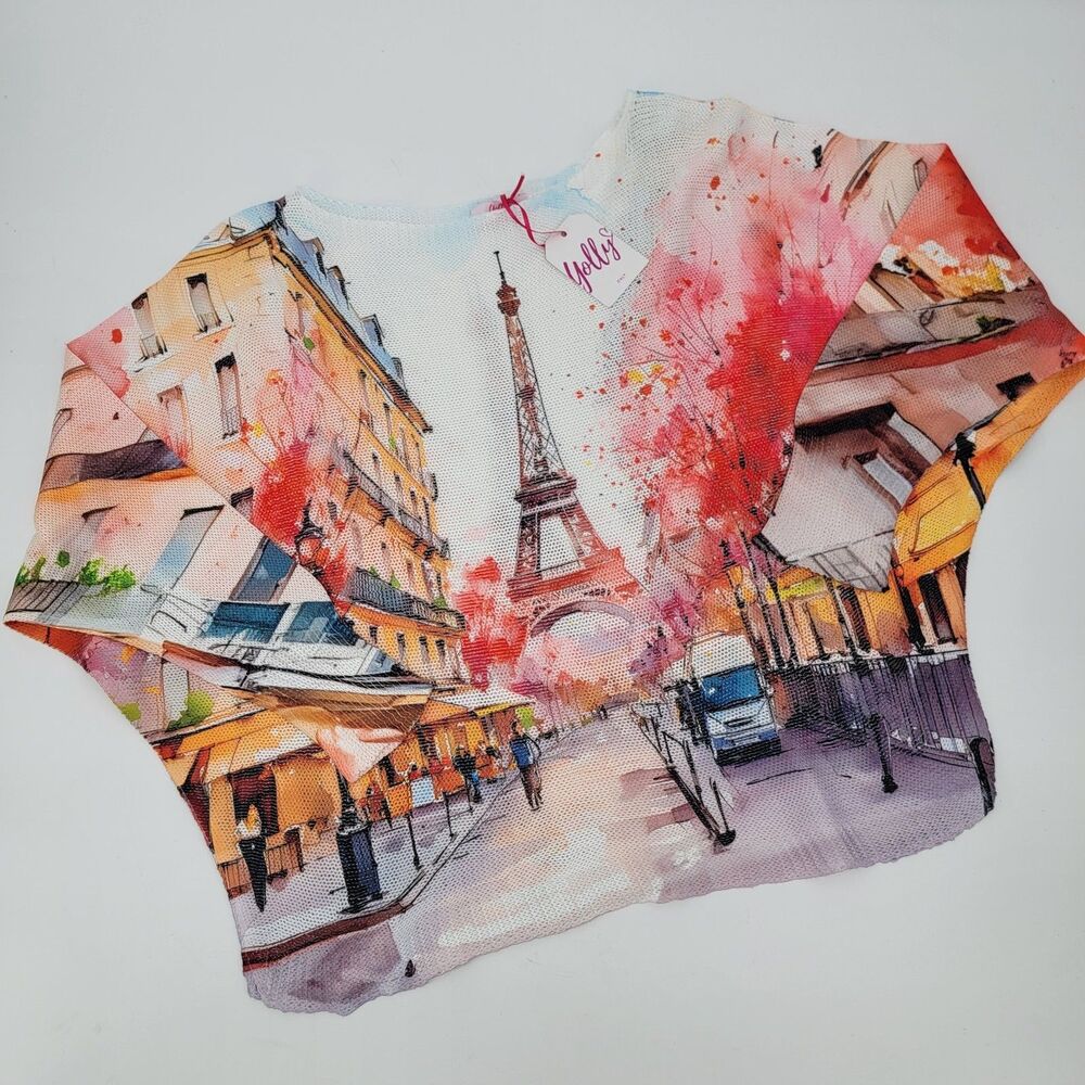 Yolly Italy Streets of Paris Women L Boat Neck Long Sleeve Open Knit Sweater NWT